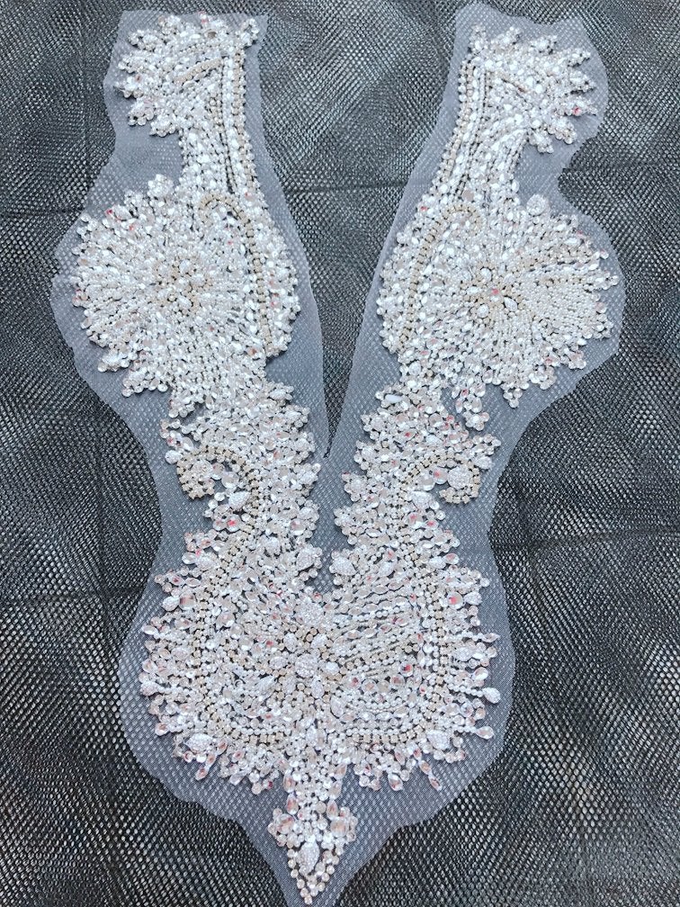 Zbroh 100% Pure Hand Sewing Rhinestones Sequins Applique on White mesh Silver Crystals Patches Wedding Dress Accessory 67x43 Cm - Image 3